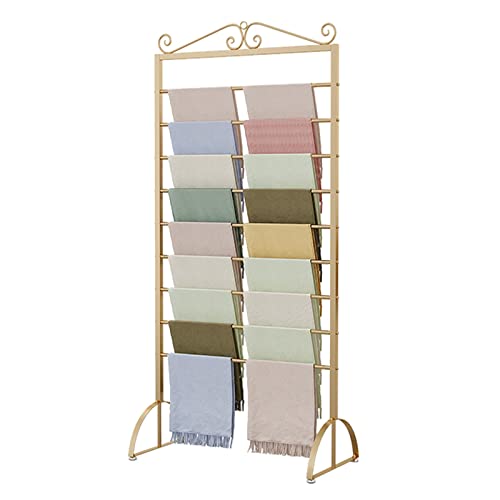 EESHHA Schal-Präsentationsständer, bodenstehend, Schals, Präsentationsständer, Bänderhalter, Metall-Geschenkpapier-Organizer, Regal, 170 cm hoch (Farbe: Gold, Größe: 90 x 40 x 175 cm) von EESHHA