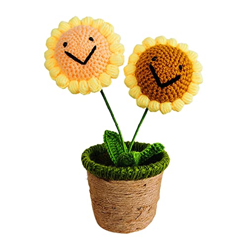 EESLL Künstliche gestrickte Wollblumen, beflockte Sonnenblumen-Bündel, Woll-Häkelblume, Sonnenblumen, künstliche Blumen mit Töpfen für Zimmer, Heimdekoration von yaco