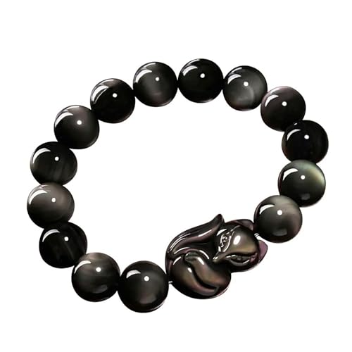 EFFRLE Heilarmband Obsidian-Fuchs-Armband, natürliches Heilstein-Perlenarmband, Naturstein-Armband, Glücksfuchs-Charm-Perlen-Kristall-Armband von EFFRLE