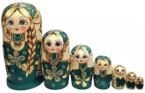 EFFRLE Stapelspielzeug Grüne Matroschka-Puppen, 7 Teile/Set, Matroschka-Puppen mit geflochtenem Haar, Mädchenmuster, russische Nesting-Puppen für Kinder, Geschenk, Tischdekoration von EFFRLE