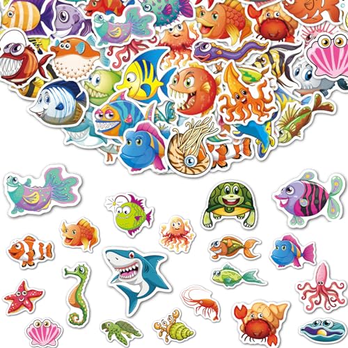 100 Stücke Sticker Kinder,Meerestiere Aufkleber Kinder，Sticker Tiere,Wasserfest, Lustige Lustige Meerestiere Tiermuster，Tiermuster Sticker für Jungen Mädchen von EFNHJF5