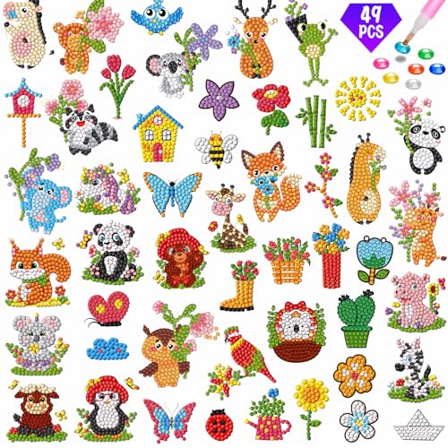 EFNHJF5 49 Stück Diamond Painting Kinder Tiere, Diamond Painting Sticker,5D Diamond Painting Set Tiere, Kleinkinder Farbaufkleber Ab 4 5 6 7 8 9 10 Jahre Jungen und Mädchen von EFNHJF5