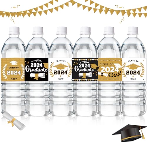 EFenegabos Graduierung Wasserflasche Aufkleber - 120 Stück Gold Graduation Etiketten Aufkleber wasserdicht Wrapper Etiketten Decal Klasse von 2024 Aufkleber Graduation Party Favor Label Dekorationen von EFenegabos