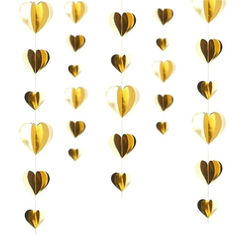 EGGCLVNC Herz Hängenden Dekorationen 5 Stück 230 cm 3D rote Herzgirlande Dekor Liebesherz Hängeschnur Girlande Hochzeit Jahrestag Geburtstag Partyzubehör Für Hochzeitsfeiern, Valentinstag(Gold,9cm) von EGGCLVNC