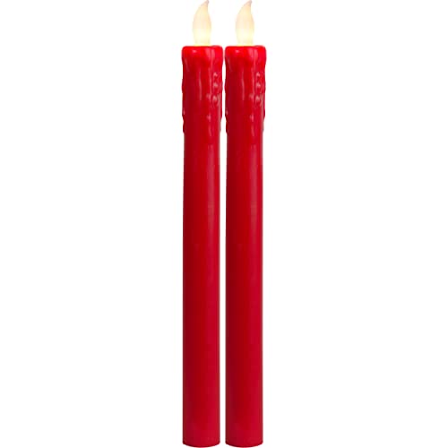 EGLO 2er Set LED Kerzen, Kerzenlicht flackernd für Kerzenleuchter, batteriebetriebene Weihnachtsdeko, künstliche Stabkerzen aus Echtwachs in Rot, elektrische Wachskerzen warmweiß, 25 cm von EGLO