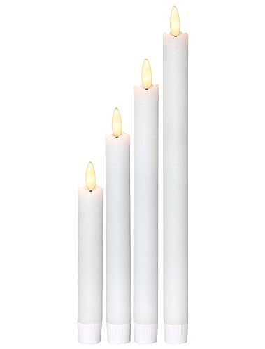 EGLO 4er Set flackernde LED Kerzen, Kerzenlicht für Kerzenleuchter mit Timer-Funktion, batteriebetriebene Wachkerzen, künstliche Stabkerzen aus Echtwachs in Weiß, warmweiß von EGLO