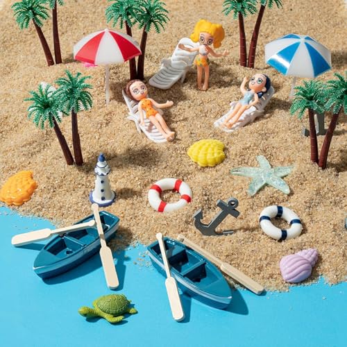 EGuangwiua 31 STK Strand-Feen-Garten Miniatur-Zubehör: Sommer-Meer-Kuchen-Deko, Bastelanleitung Harz-Mikro-Küstenlandschaft-Figur für Sommer-Strand-Pool-Geburtstagsparty-Geschenke von EGuangwiua