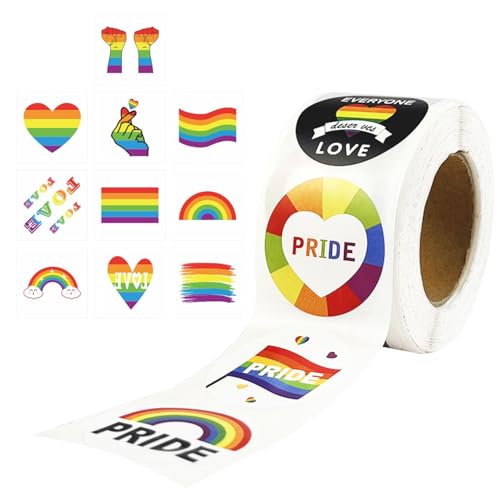 1 Rolle Mit 500 Regenbogenaufklebern, 10 Tattoo-Aufkleber, Pride-Zubehör, Pride-Aufkleber, Pride-Dekorationen, Pride-Party-Dekorationen von EHDWXVZM