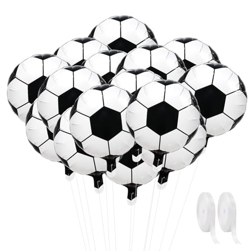 18 Stück Fußball-Deko-Luftballons, 2 Rollen Bänder, Fußball-Themen-Deko-Luftballons, Folien-Fußball-Luftballons, Deko-Zubehör von EHDWXVZM