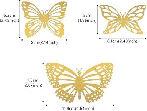 24 Strukturierte Hohle Schmetterlinge, Goldene Kuchendekoration, Goldene Schmetterlingskuchendekoration, Goldene Schmetterlingsdekoration, 3D-Schmetterlingskuchendekoration von EHDWXVZM