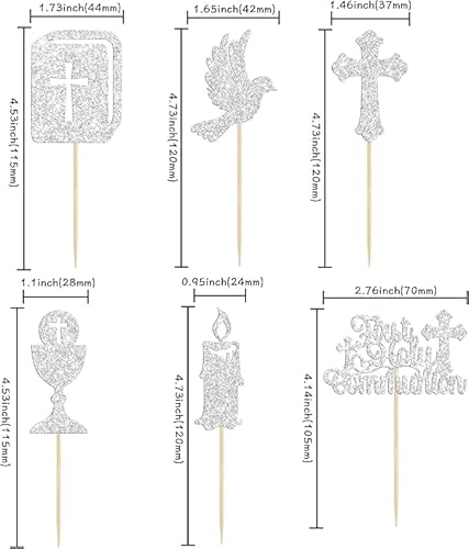 24 Stück Kuchendekorationseinsätze, 1 Stück Zugfahne, Kommuniondekorationen, Glitzer-Kuchendekorationseinsätze, Partydekorationszubehör von EHDWXVZM
