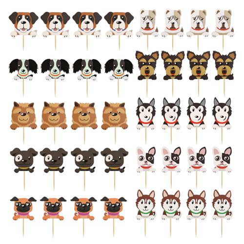 40 Stück Kuchen-Hunde-Einsätze, Hunde-Dekoration, Kuchen-Einsätze, Cupcake-Topper, Geburtstagszubehör, Dekorative Accessoires von EHDWXVZM