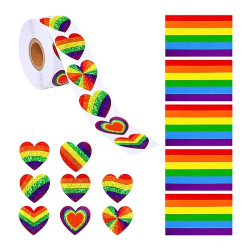 500 Stück Regenbogen-Liebesaufkleber Und 5 Stück Regenbogen-Tattoo-Aufkleber, Regenbogen-Aufkleber, Party-Aufkleber, Dekorative Aufkleber, Wasserfeste Aufkleber, Geschenkverpackungsaufkleber von EHDWXVZM