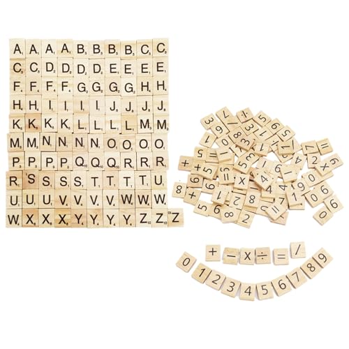 EHDWXVZM 100 Stück Holzspäne mit englischem Alphabet und 100 Stück Holzspäne mit Zahlensymbolen, Holzhandwerk, kreatives Kinderspielzeug, Mini-Holzalphabet von EHDWXVZM