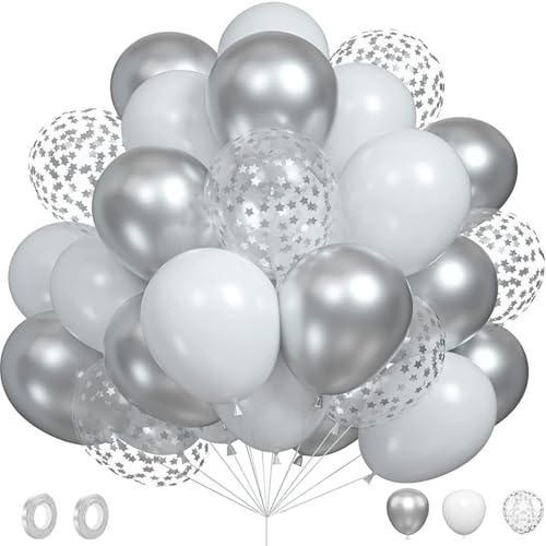 Happy Birthday Luftballons 60pcs Latex Ballon Set Hochzeit Dekoration Geburtstag Party Decoratios (Silber) von EHGEUYL