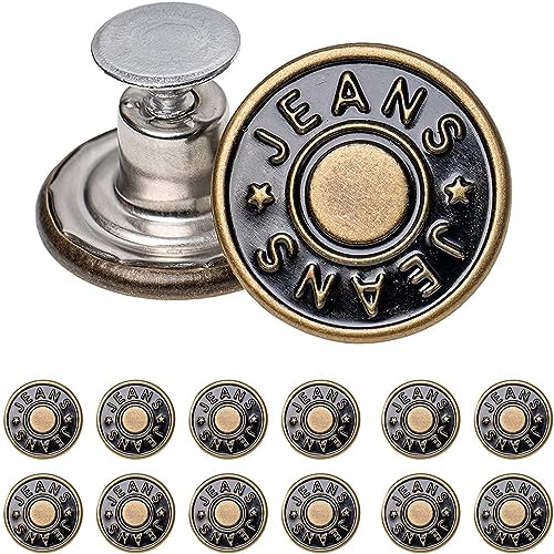 12 Stück Jeans Knöpfe Ohne Nähen, 17mm Knöpfe für Jeans mit Nieten, Abnehmbar Instant Knöpfe, DIY Jeansknopf, Metall Hosenknopf zum Erweitern oder Reduzieren der Hosengröße Bronze-farben (#35) von EHIOG