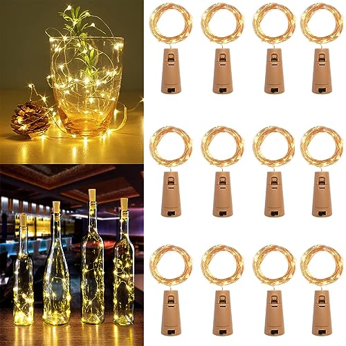 EHIOG 12 Stück Flaschenlicht Batterie,2m 20 LEDs,Kupferdraht String Sternenhimmel LED Lichter für Flasche DIY,Party,Garten,Weihnachten,Halloween,Hochzeit,außen/innen Beleuchtung Deko (Warmweiß) von EHIOG