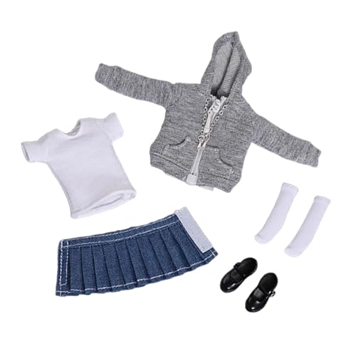 EHJRE 1/12 Scale Figure Kleidung Set Puppe Uniform Kits Rock Zipper Hoodie für Schlafzimmer, Grauer Mantel von EHJRE