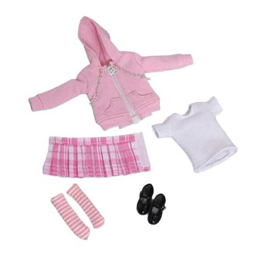 EHJRE 1/12 Scale Figure Kleidung Set Puppe Uniform Kits Rock Zipper Hoodie für Schlafzimmer, Rosa Mantel von EHJRE