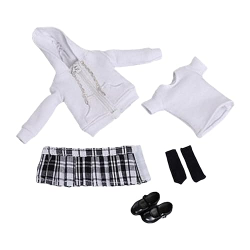 EHJRE 1/12 Scale Figure Kleidung Set Puppe Uniform Kits Rock Zipper Hoodie für Schlafzimmer, Weißer Mantel von EHJRE
