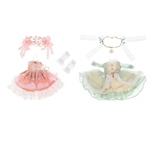 EHJRE 1/6 12 Zoll BJD Puppe Kleidung Pastoralen Stil Handgemachte Mädchen Puppe Kleid Set Kostüm, Grün und Rosa von EHJRE