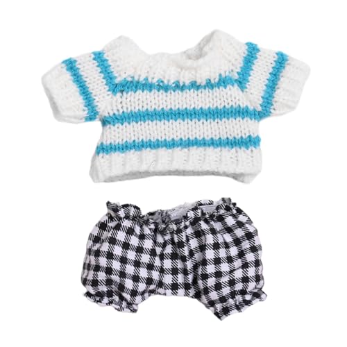 EHJRE 2 Teilige Puppen Outfits mit Gestreiftem Pullover Und Hose, Handgefertigte Kleidung für 15–17 cm Große Jungenpuppen, Thanksgiving Geschenke, Halloween, Karierte Hose von EHJRE