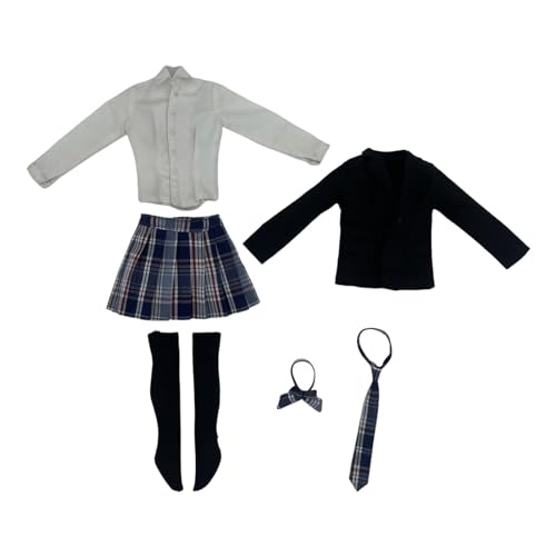 EHJRE Mode 1/6 Mädchen Kurzen Rock Miniatur Kleidung 6 Stück Set Mantel Fliege Kostüm Handgemachte Puppe Kleidung für 12in Dress Up ACCS, dunkelblauer Rock von EHJRE