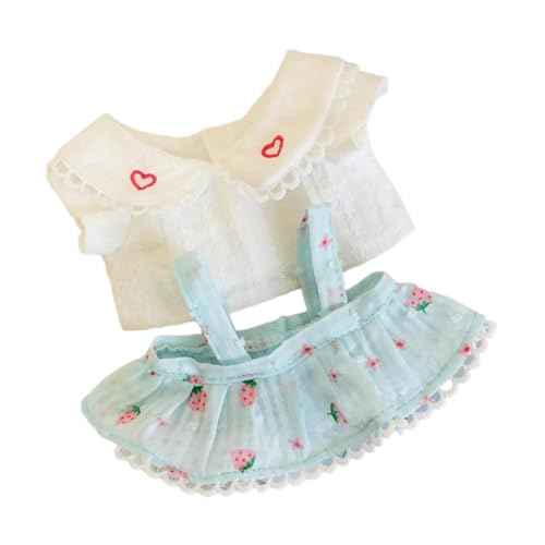 EHJRE Plüsch Kleidung DIY Puppe Kleid Rollenspiel Kostüm Stilvolle Dressing Erdbeere Hosenträger Rock Liebe Kragen Weißes Hemd, Blau von EHJRE