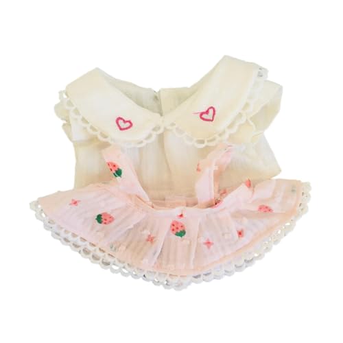 EHJRE Plüsch Kleidung DIY Puppe Kleid Rollenspiel Kostüm Stilvolle Dressing Erdbeere Hosenträger Rock Liebe Kragen Weißes Hemd, Rosa von EHJRE