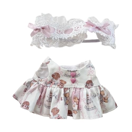 EHJRE Plüschfiguren Kleidung, Rollenspiel Puppenkleidung, Modisches Puppenkleid, Haarschmuck, Anzug für 17 cm Und 15 cm Große Puppen, Rosa von EHJRE