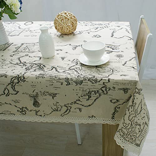 EHOMERY Abwaschbare Tischdecke 3D Table Cloth Cotton Weltkarte Tischdecke Fell Rechteckig Tischtuch Extra Lang Vintage Grau Tischschutz Dekoration 140X160Cm von EHOMERY