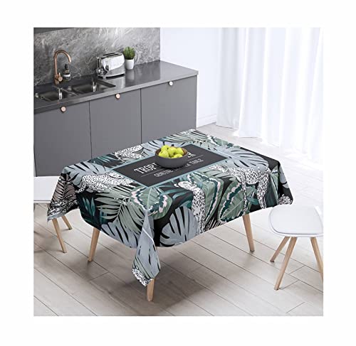 EHOMERY Abwischbare Tischdecke Meterware Table Cloth for Birthday Party Tropische Pflanzenblätter Leopard Tischdecke Sommer Wachstuch Outdoor Grün 7 Tischschutz Dekoration 85X85Cm von EHOMERY