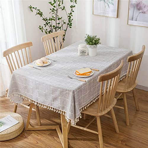 EHOMERY Günstige Tischdecken Tischtuchklammern Für Dicke Tischplatten Einfacher Plaid-Stil Tischdecke In Leinenoptik Oil Tablecloth Grau Tischschutz Dekoration 110X110Cm von EHOMERY