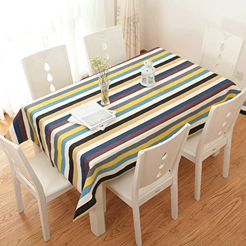 EHOMERY Tischdecke Baumwolle Motiv Table Cloth Events Bunter Streifen Tischdecke Bügelfrei Damast Tablecloth Roll Blau Gelb Tischschutz Dekoration 100X160Cm von EHOMERY