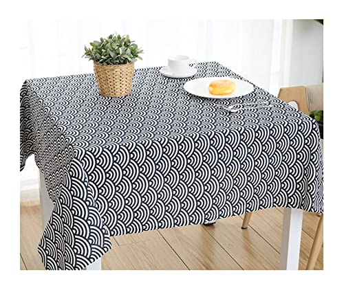 EHOMERY Tischdecke Couchtisch Quadratisch Tisch Decken Gewichte Bogenförmig Bedruckt Tischdeckegeburtstag Oilcloth Table Cloth Blau Weiss Tischschutz Dekoration 120X120Cm von EHOMERY