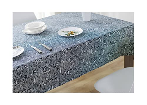 EHOMERY Tischdecke Japan Tischtuch Hochzeit Wellen Tischdecke Baumwolle Uni Check Tablecloth Blau Weiss Tischschutz Dekoration 90X90Cm von EHOMERY