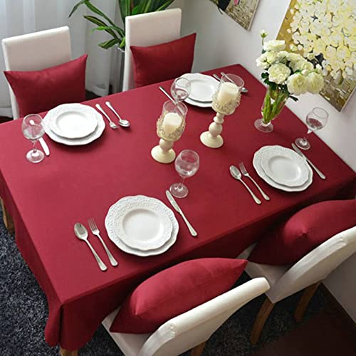 EHOMERY Tischdecke Rechteckig Abwischbar Tischtuch Kurz Schlichtheit In Reiner Farbe Tischdecke Polyester Leinenoptik Italian Tablecloth Rot Tischschutz Dekoration 140X220Cm von EHOMERY