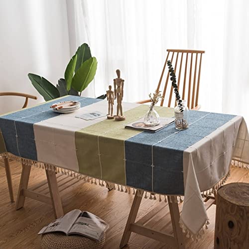 EHOMERY Tischdeckenwaschs Wachstuchmitteldecke Klein Und Frisch Tischdecke Abwaschbar Vintage Hochzeit Tisch Decken Blau Grün Tischschutz Dekoration 140X140Cm von EHOMERY