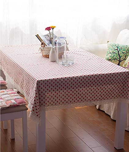 EHOMERY Outdoor Tischdecke Quadratisch Table Cloth Water Repellent Erdbeere Mit Spitze Wax Tischdecke Abwaschbar Tischtuch Für Garten Rot Tischschutz Dekoration 140X180Cm von EHOMERY