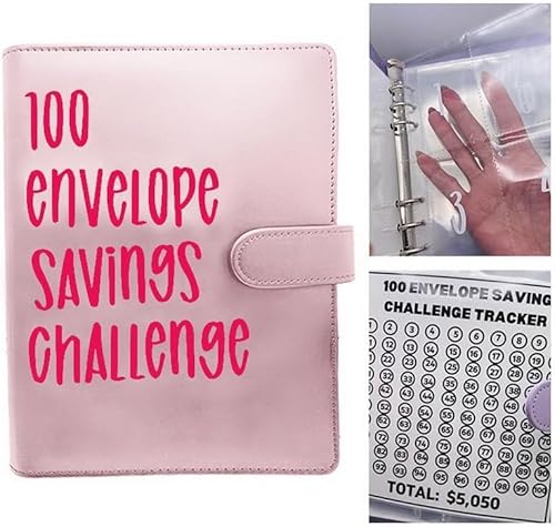 100 Envelope Challenge Binder Kit Herausforderungsordner mit 100 Umschlägen Money Saving Challenges Book Wasserdicht Budgetordner von 5.050 für Schuldenersatz Urlaub Geburtstag (Pink) von EHOTER