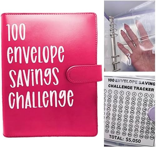 100 Envelope Challenge Binder Kit Herausforderungsordner mit 100 Umschlägen Money Saving Challenges Book Wasserdicht Budgetordner von 5.050 für Schuldenersatz Urlaub Geburtstag (Rot) von EHOTER