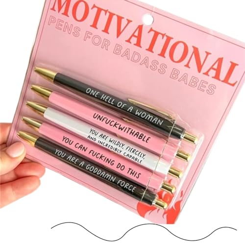 EHOTER 5 Stück Motivational Badass Pen Set Lustige Stifte Schimpfwort Tägliches Stift-Set Inspirierender Einziehbarer Gel Kugelschreiber mit Schwarzer Tinte für Freunden Kollegen Schule Büro (C) von EHOTER