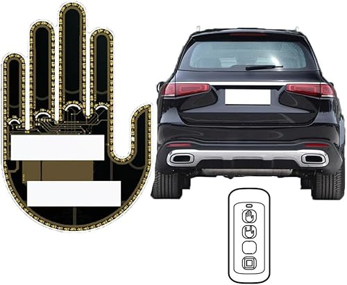 EHOTER LED Mittelfinger Road Rage Schild für Autofenster Lustiges Auto Fingerlicht mit Fernbedienung Cool Licht Up Finger Auto Innenlicht Flick Hand Licht Auto Assesoriess Autozubehör Geschenk von EHOTER