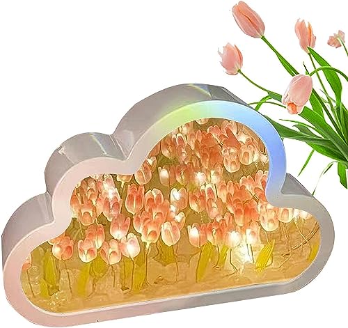 EHOTER Tulpen Wolke Lampe Cloud Mirror Tulip Lamp 2 in 1 Wolken Tulpen Nachtlicht mit Spiegel Wunderschöne Tulpen Spiegel Lichter Home Deko Geburtstag Geschenke für Freunde (Pink) von EHOTER