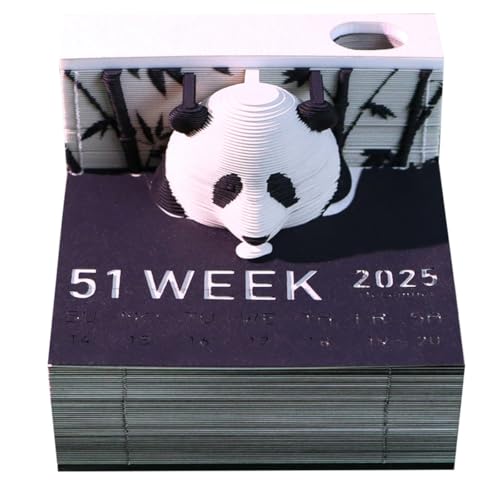 Time Piece Kalender 2025, 3D-Kalender 2025 mit Lichtern, 3D-Notizblock, Kunstblöcke, Kalender, kreativ, Papierschnitzerei, klebrig, DIY-Notizen, Geschenk für Weihnachten (Panda 2025) von EHOTER