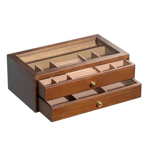 EHVYBDX Ringbox, Schmuck-Aufbewahrungsbox, Holzbox, Massivholz, Schmuckschatulle, Organizer, große Doppelschicht-Speicherkapazität, Schmuck-Organizer, Ringboxen für Schmuck von EHVYBDX