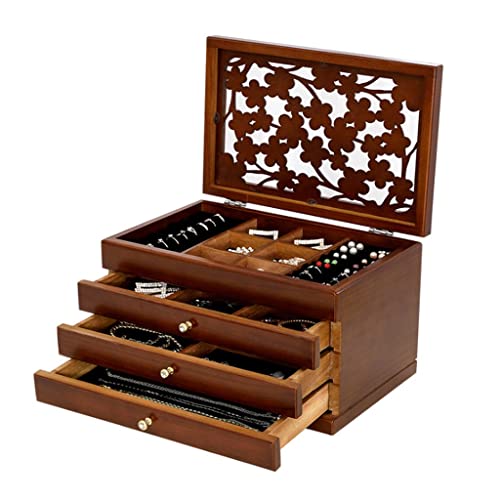 EHVYBDX Schmuck-Organizer, Schmuckkästchen, große Holz-Schmuckschatulle, 4 Ebenen mit 3 Schubladen, Schmuck-Organizer für Mädchen, Schmuck-Aufbewahrungsbox für Frauen, Geschenk, Schmuckorgel von EHVYBDX