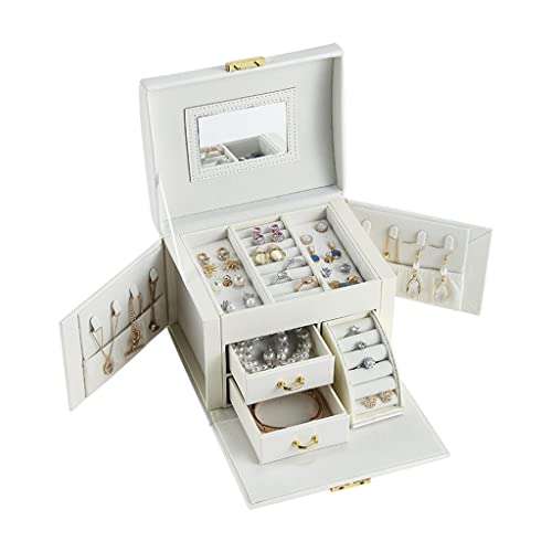 EHVYBDX Schmuck-Organizer, Schmuckkästchen, großer Schmuck-Organizer für Mädchen, PU-Leder, Schublade, Schmuckschatullen für Ohrringe, Ringe, Halsketten, Schmuckkästchen für Damen von EHVYBDX