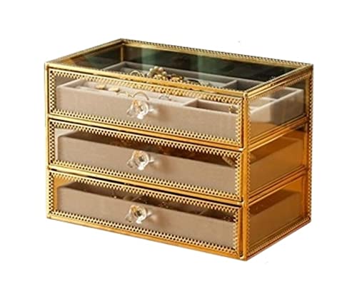 EHVYBDX Schmuck-Organizer, Schmuckschatulle, Glas-Schmuckschatulle, europäische Aufbewahrungsbox für Halsketten, Ohrringe, Ringe, Bastelbehälter, Schmuck-Aufbewahrungsbox für Damen, Schmuckkästchen von EHVYBDX