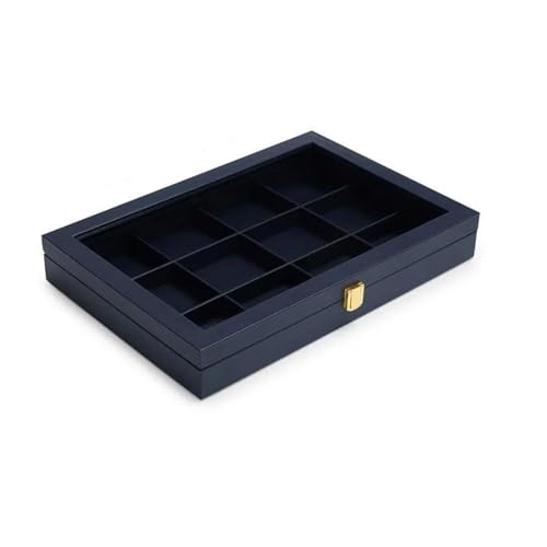 EHVYBDX Schmuckkästchen, blauer Schmuck-Organizer, Tablett, Acryl-Deckel, Premium-Leder, Schmuckschatulle, transparenter Deckel, Schubladeneinsatz, Schmuck-Vitrine, Ohrring-Aufbewahrung von EHVYBDX